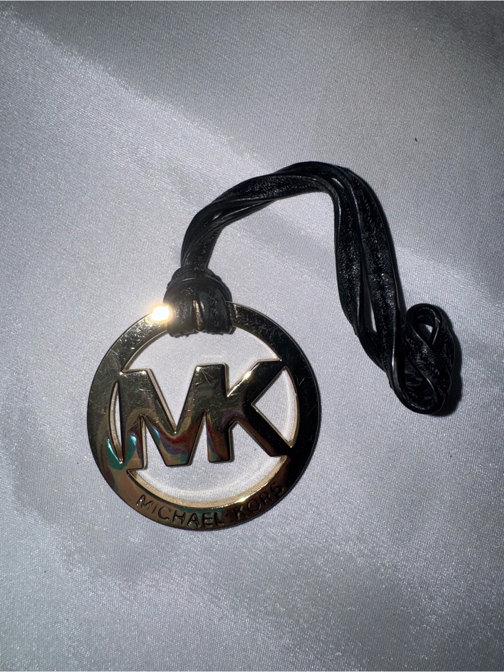 Michael Kors Gold MK Logo Key/Charm with Black Leather Loop